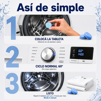 Pastillas para Limpiar y Desinfectar el Lavarropas x12 Tabletas