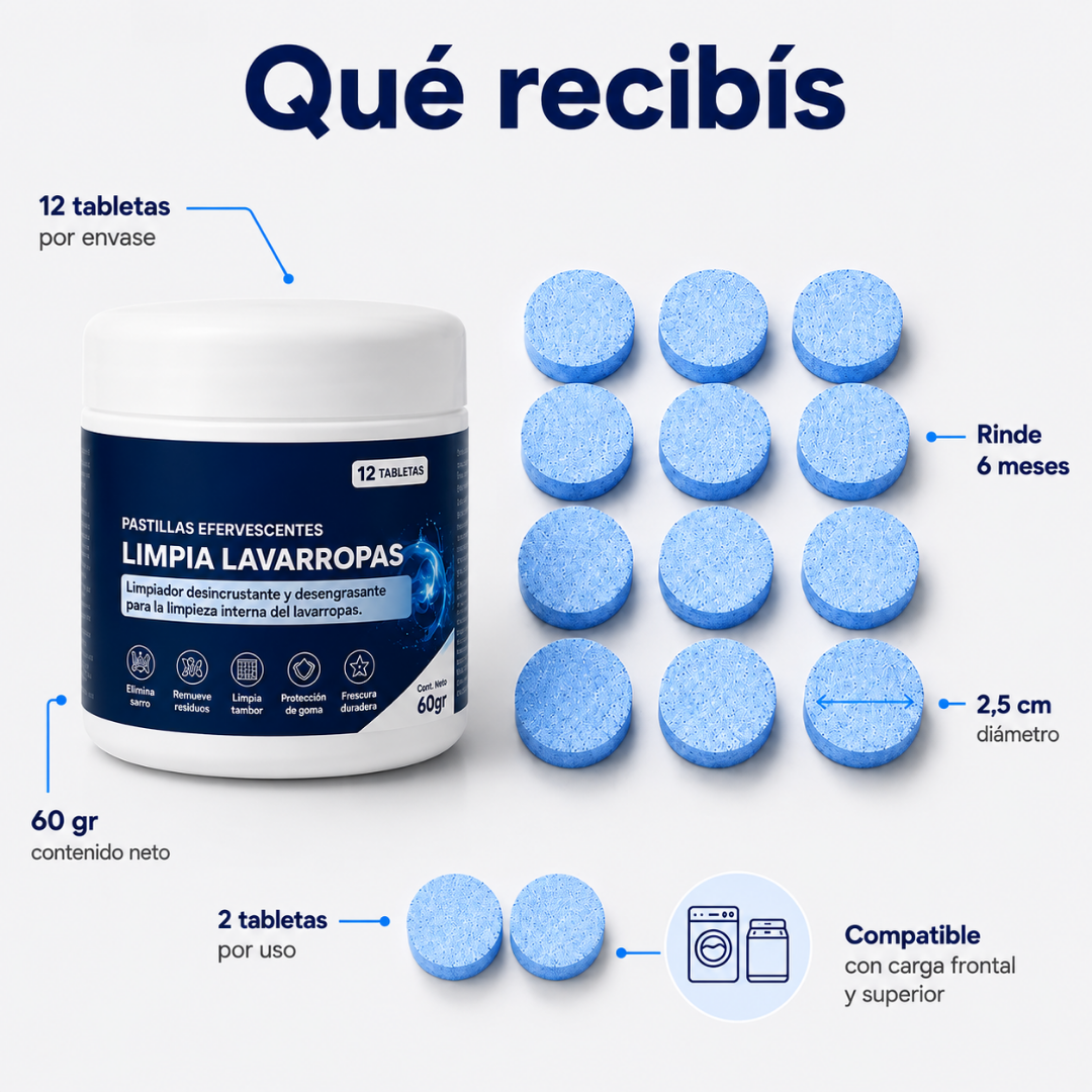 Pastillas para Limpiar y Desinfectar el Lavarropas x12 Tabletas
